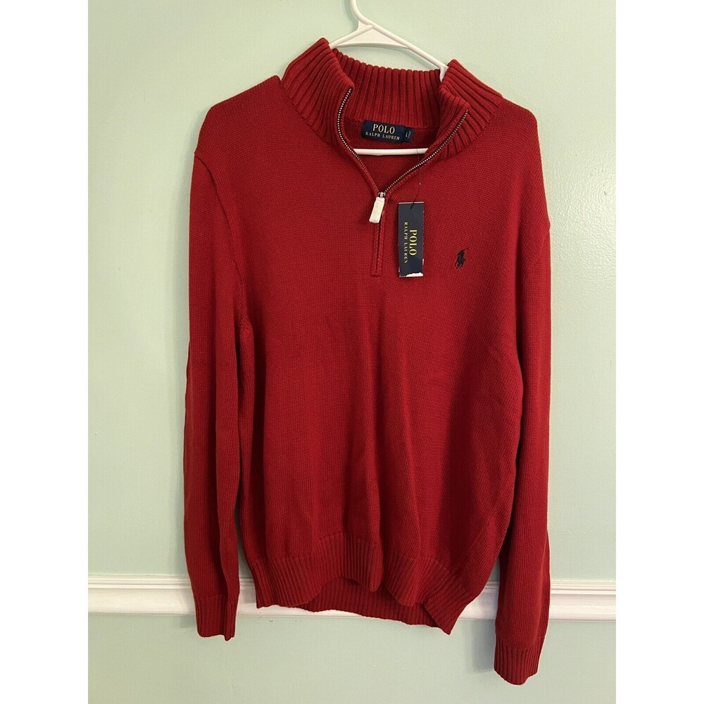 Polo Ralph Lauren 1/4 Half Zip Sweater Red Blue Pony Logo L‎ Pullover Macy’s